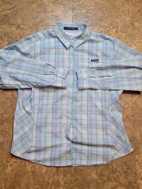 Columbia PFG Super Tamiami Shirt Womens XL White LS Full Snap Vented Plaid